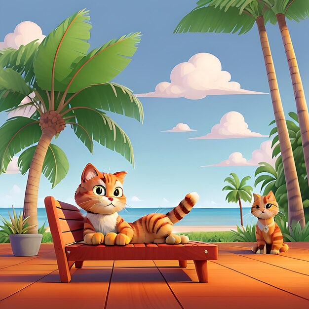 L'illustration de Chill Cat Vibes, un chat de salon tropical