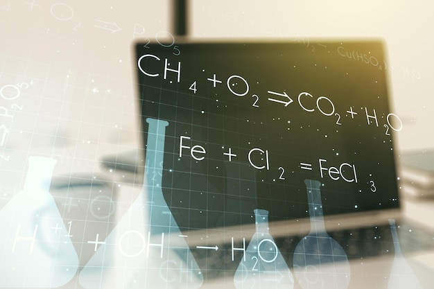 Photo illustration de chimie créative sur le concept de science et de recherche de fond d'ordinateur moderne