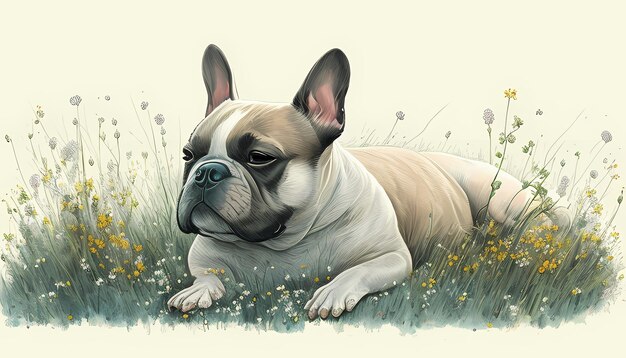 Illustration d'un chiot de bulldog français avec une IA générative