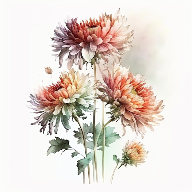 Illustration de chrysanthèmes aquarelle Faire-part de mariage Impression d'art botanique
