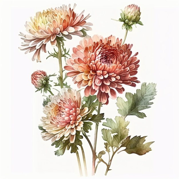 Illustration de chrysanthèmes aquarelle Faire-part de mariage Impression d'art botanique