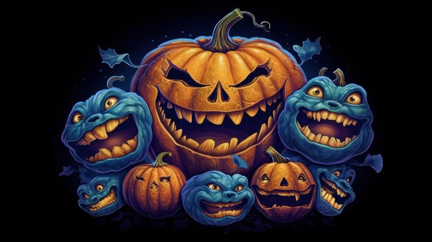 Photo illustration d'une citrouille d'halloween aux couleurs bleues