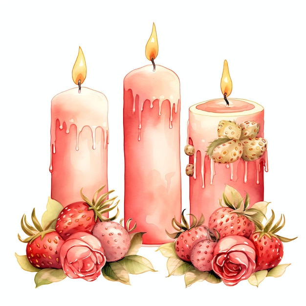 Illustration de clipart aquarelle bougies aux fraises aquarelle