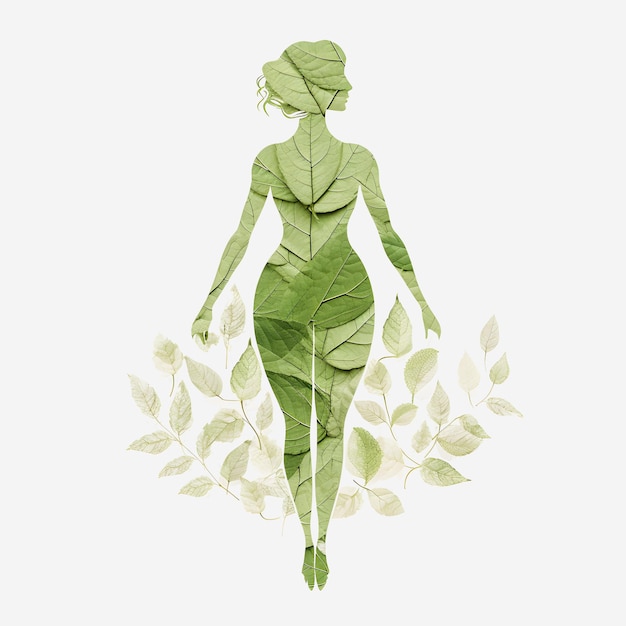 Photo une illustration clipart d'une dame faite de feuilles avec une texture lisse et un fond blanc