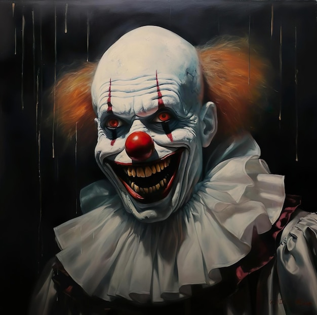 Photo illustration d'un clown effrayant avec un fond sombre