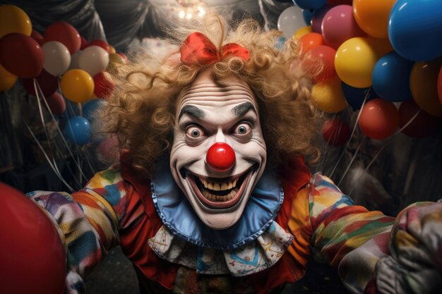 illustration d'un clown heureux jouant avec des ballons à une fête d'anniversaire pour enfants