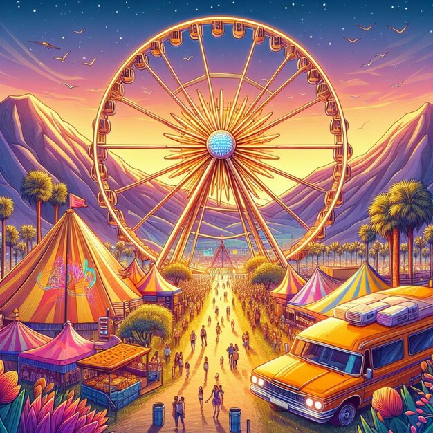 Photo l'illustration de coachella commence la célébration avec la roue de ferris