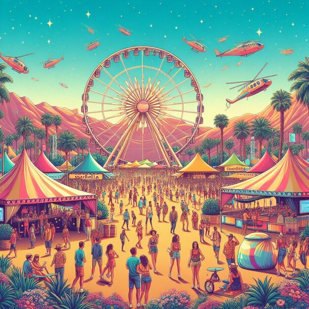 Photo l'illustration de coachella commence la célébration avec la roue de ferris