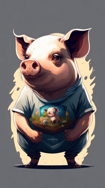 Illustration d'un cochon drôle dans un T-shirt bleu