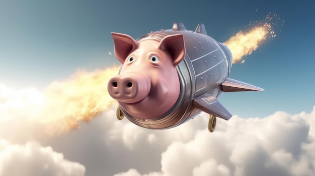 Illustration d'un cochon volant avec une fusée