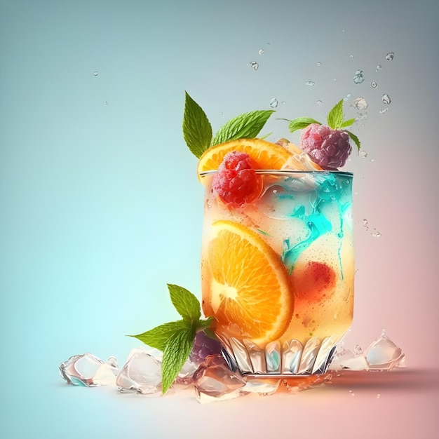 Illustration de cocktail d'été juteuse rafraîchissante sur un espace de copie de fond coloré à la mode