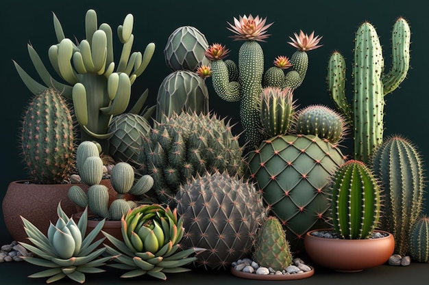 Illustration de la collection de cactus verts IA générative