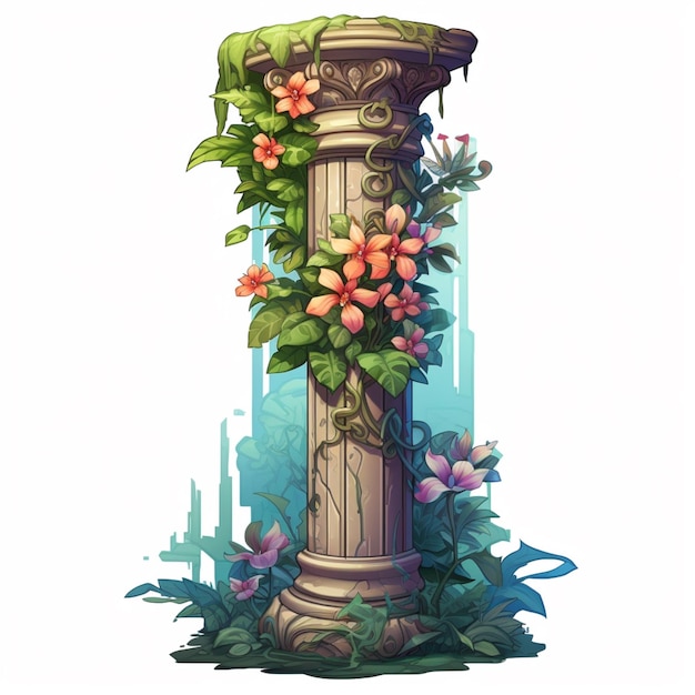 illustration d'une colonne avec des fleurs et des vignes ai générative