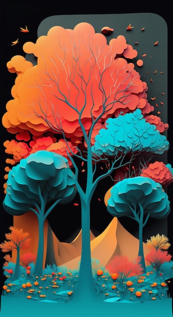 Une illustration colorée d'un arbre avec le mot camping dessus