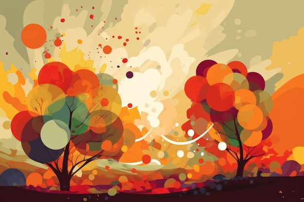 Une illustration colorée d'automne d'arbres