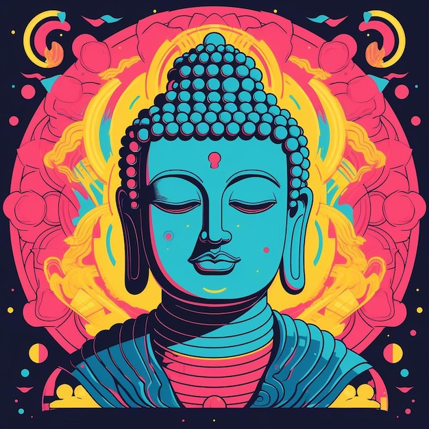 Photo une illustration colorée d'un bouddha avec les mots « medio » dessus.