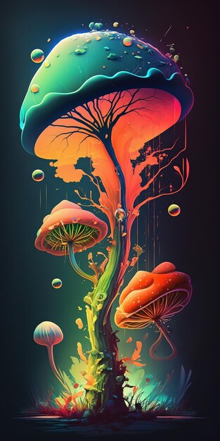 Une illustration colorée d'un champignon