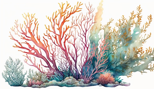 Une illustration colorée de coraux et d'algues.