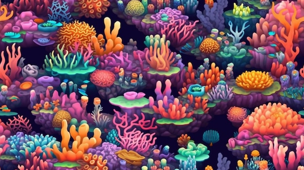 Une illustration colorée de coraux et de plantes.