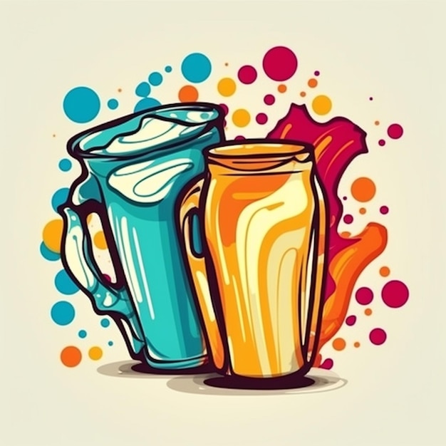 Une illustration colorée de deux tasses avec le mot latte dessus.
