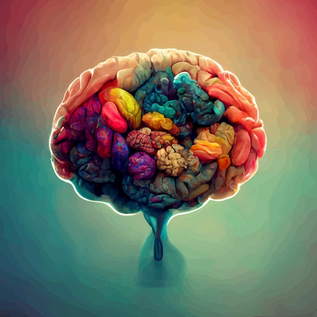 Illustration colorée du cerveau humain illustration 2d détaillée des parties du cerveau humain du cerveau