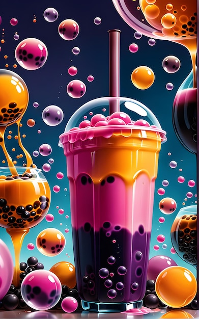 Photo illustration colorée du thé à bulles ou du jus de bulles
