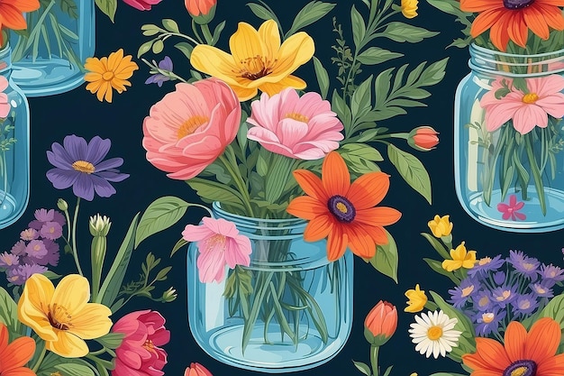 Une illustration colorée de fleurs dans un pot en verre