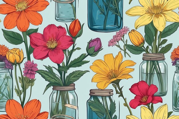 Une illustration colorée de fleurs dans un pot en verre