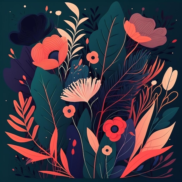 Une illustration colorée de fleurs et de feuilles.