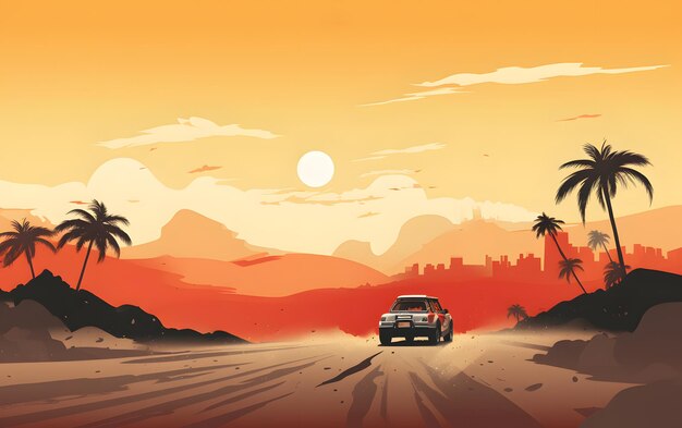 Illustration colorée fond de sport rallye dakar