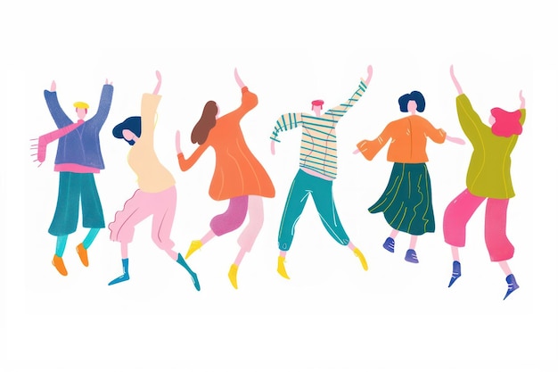 Une illustration colorée de gens qui dansent joyeusement