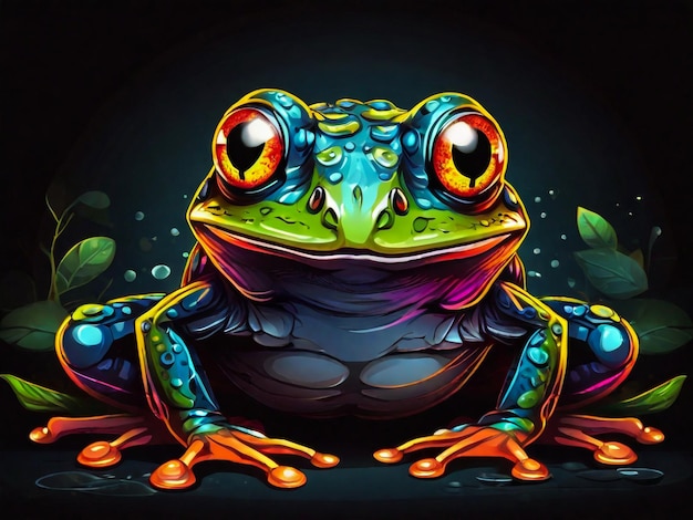 une illustration colorée d'une grenouille aux yeux orange et d'une Grenouille verte aux yeux orange