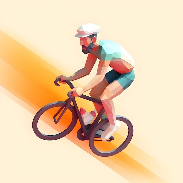 Une illustration colorée d'un homme faisant du vélo.