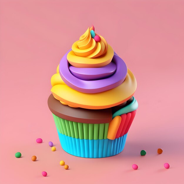 Illustration colorée de l'icône 3D du cupcake