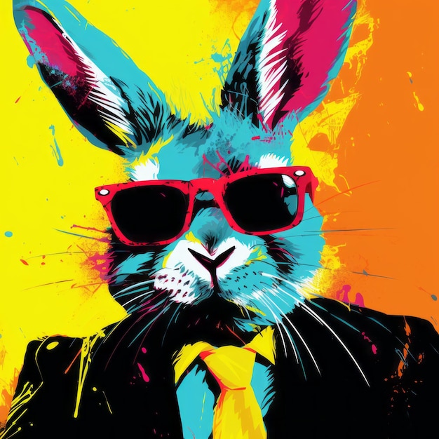 Illustration colorée de lapin d'art pop dans le style impressionniste au néon