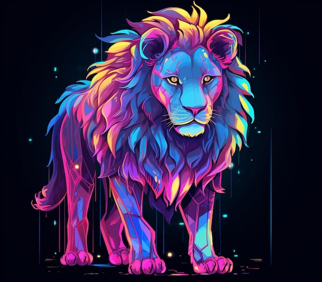 une illustration colorée d'un lion avec une crinière colorée et une crinières colorées.