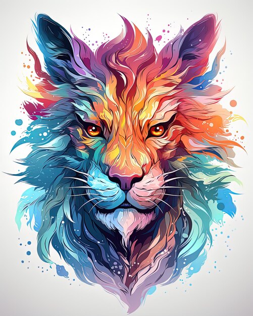 une illustration colorée d'un lion avec un fond coloré