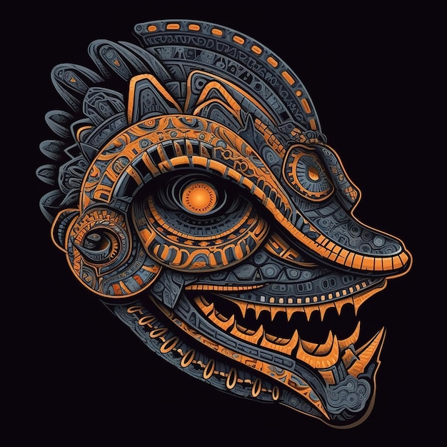 Une illustration colorée d'un masque maya.