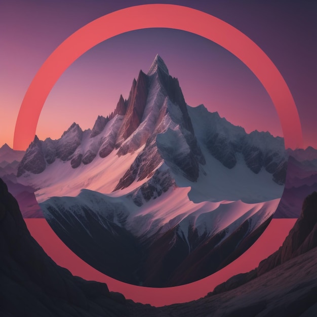Une illustration colorée d'une montagne avec un cercle au milieu.