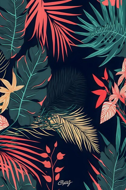 Illustration colorée de motif floral jungle