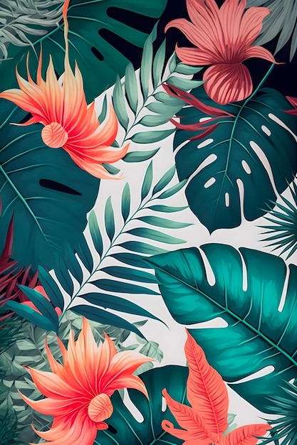 Illustration colorée de motif floral jungle