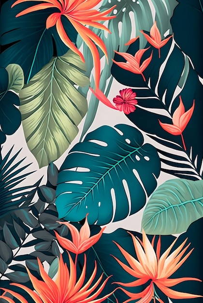 Illustration colorée de motif floral jungle
