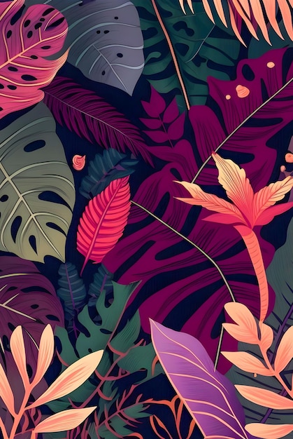 Illustration colorée de motif floral jungle