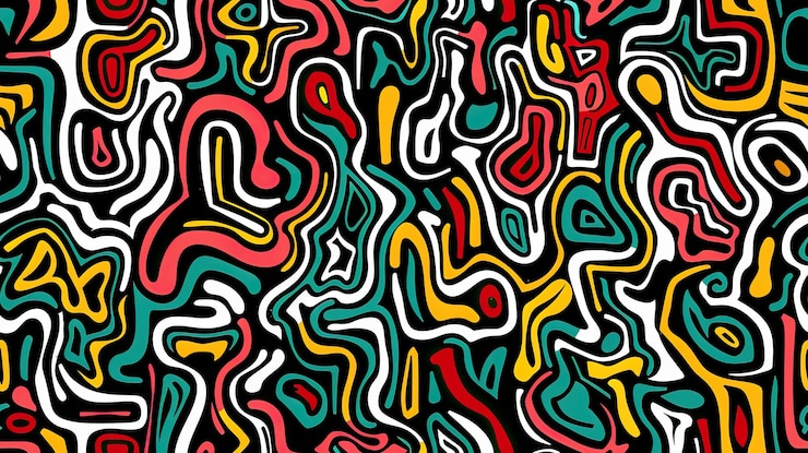 Photo une illustration colorée d'un motif noir et blanc dans le style de formes ludiques marque spontanée faisant des caractères simplistes valeurs tonales subtiles