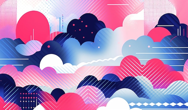 Une illustration colorée de nuages avec les mots "nuage" dessus