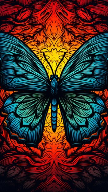 Une illustration colorée d'un papillon en gros plan