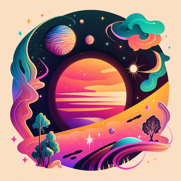 Une illustration colorée d'une planète