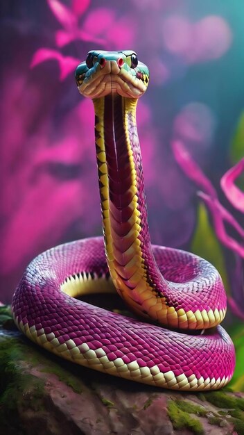 Une illustration colorée d'un serpent avec une tache rose dessus