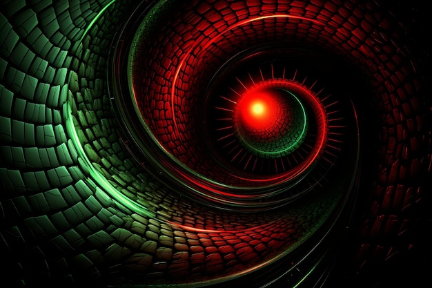 une illustration colorée d'une spirale avec un fond vert et rouge et vert