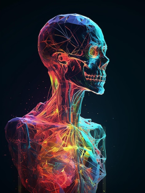 Photo une illustration colorée d'une tête et d'un cou humains.